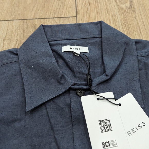 Mens REISS "Kimchi" Linen Blend LS Button Up Shirt Blue - Picture 2 of 4
